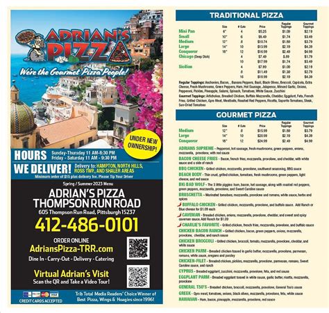 Our Menu | Adrian's Pizza Thompson Run Road | Pittsburgh