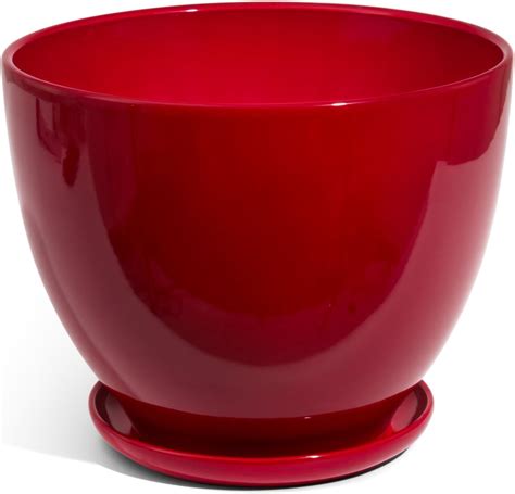 Red ceramic 24 cm planter with saucer, CONE series: Amazon.co.uk: Garden & Outdoors