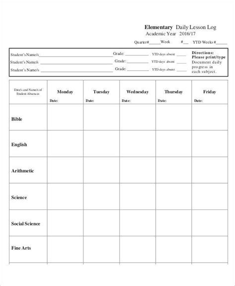 Daily Lesson Log Templates | 7+ Free Word, Excel & PDF