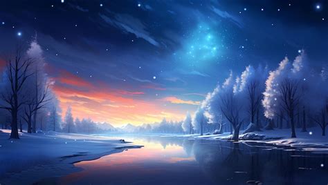 Premium AI Image | Snow Scene with Snow Falling and Trees Floating