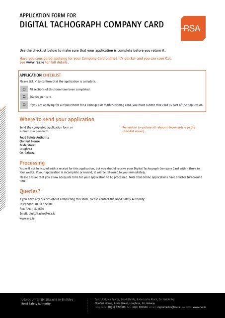APPLICATION FORM for DIGITAL TACHOGRAPH COMPANY CARD