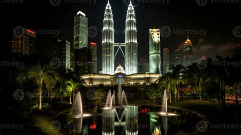 Night view of Petronas Towers. Generative AI 32976424 Stock Photo at ...