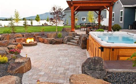 Fire Pit Back Garden | Hot tub patio, Hot tub landscaping, Hot tub backyard