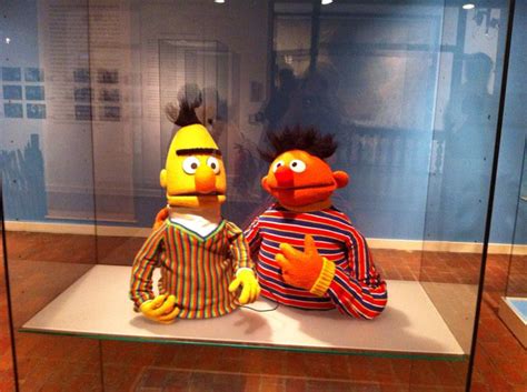 Bert and Ernie puppets on display at an exhibit for Sesamstrasse, the ...