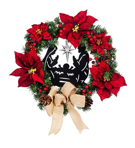 LED Christmas Nativity Poinsettia Wreath | Wind and Weather
