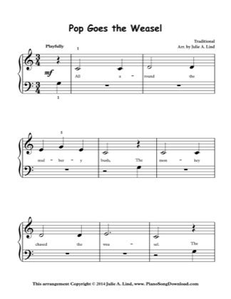 Pop Goes the Weasel - Kids (Lvl 1) Free Piano Sheet Music PDF