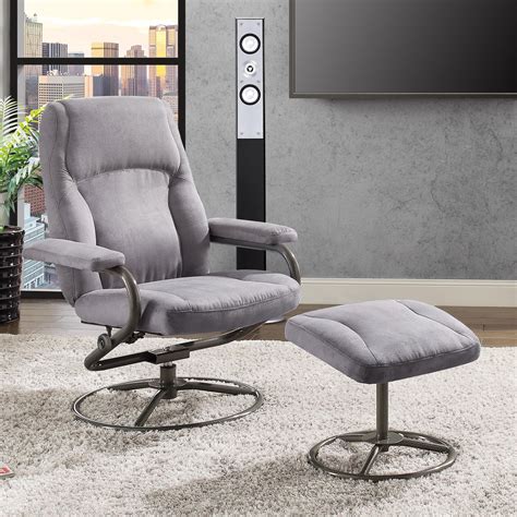 Mainstays Plush Pillowed Recliner Swivel Chair and Ottoman Set, in Gray - Walmart.com - Walmart.com