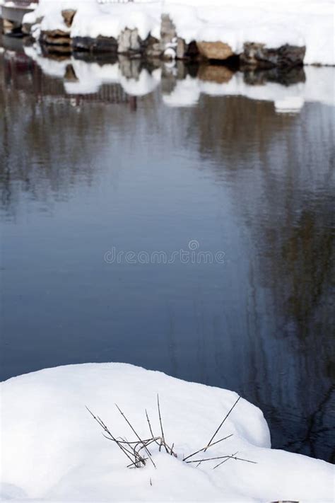 The winter snow bank. stock photo. Image of cold, riverside - 12385314