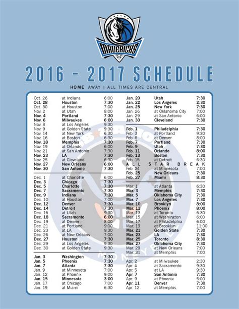 The 2016-17 Mavericks schedule, printable and as wallpaper