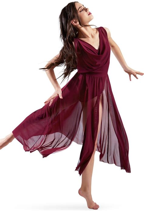 Double Cowl Mesh Maxi Dress | Lyrical dresses, Dance outfits, Dance costumes dresses