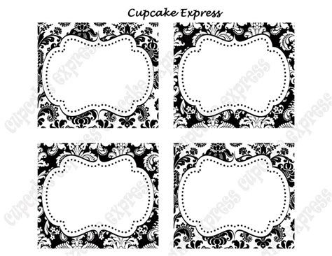 DIY Black and White Damask PRINTABLE Party Labels Tags Display cards | Party labels printable ...