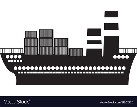 Black silhouette container cargo ship Royalty Free Vector