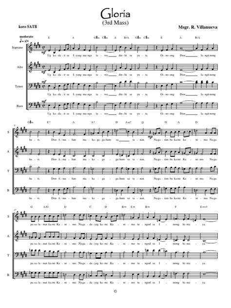 Gloria(3rd Mass With Chords and Lyrics | Vocal Music | Choral Music