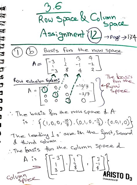 SOLUTION: Row space and column space, Basis for null space, linear ...