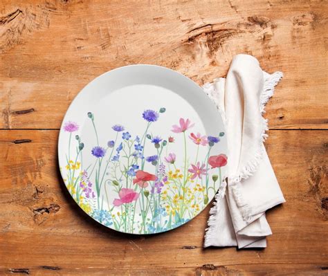 Set of 7.5 Floral Plastic Plates, Made in UK, Wildflower Party Décor, Shatterproof Summer Plate ...