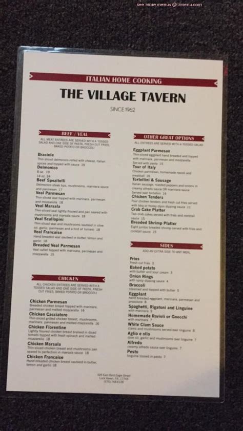 Online Menu of Village Tavern Restaurant, Lock Haven, Pennsylvania, 17745 - Zmenu