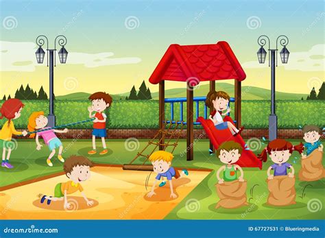 Children Playing In The Playground Cartoon Vector | CartoonDealer.com ...