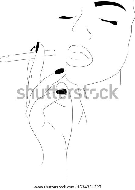 Woman Smoking Cigarette Drawing Illustration Vector Stock Vector (Royalty Free) 1534331327 ...