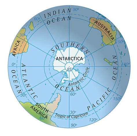 Digital illustration of map of southern hemisphere