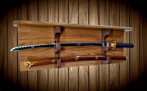 Solid Oak Military Saber Katana Sword Display Rack Shelf Wood Wall Mount Custom Walnut Hangers ...