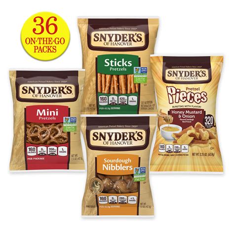 Snyder's Pretzels, Variety Pack of Individual Packs, 4 Flavors (36 ...