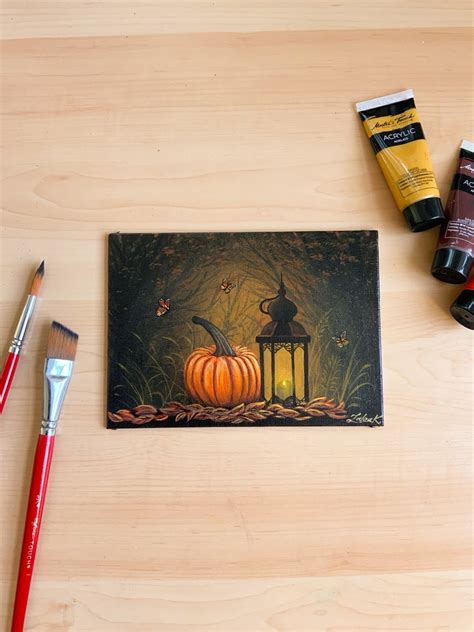 Original Acrylic Painting Pumpkin and Lantern Painting - Etsy