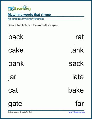 Matching rhyming words worksheet for kindergarten | K5 Learning