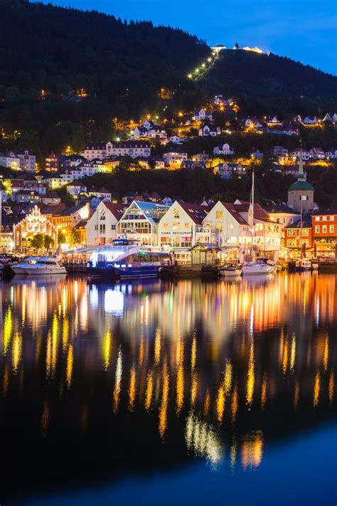 Bergen at Night stock image. Image of floyen, hanseatic - 57160721