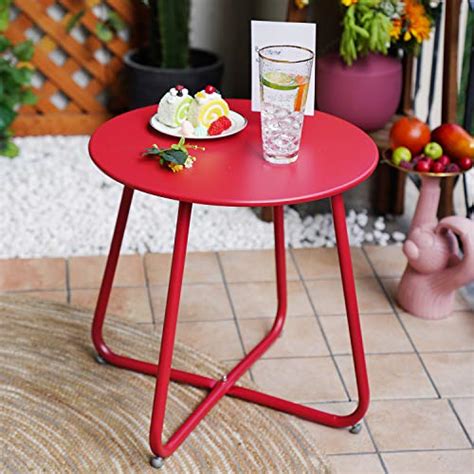 Grand patio Indoor & Outdoor, Powder Coated Steel Round Side Table, Red | Pricepulse