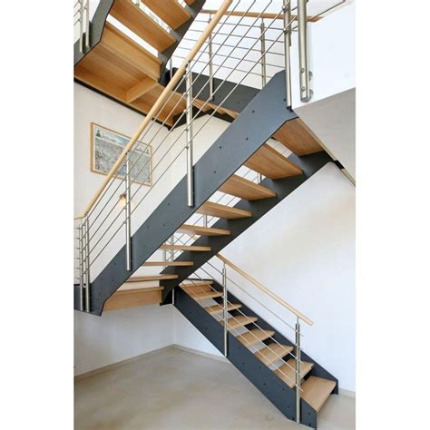 Steel Plate Stringer Straight Staircase Wood Steps Rod Railing GRT-SS11 - GRT Building Materials