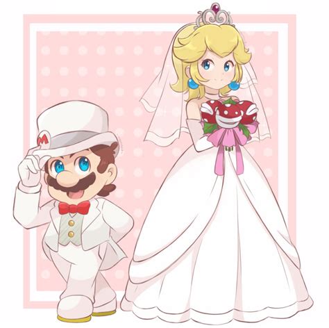 「Wedding outfit Mario and Princess Peach 」|チョコミル -chocomiru-のイラスト