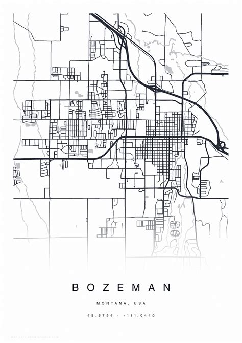 PRINTABLE Bozeman Map Print Street Map of Bozeman Bozeman | Etsy