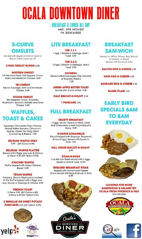 Menu at Ocala Downtown Diner restaurant, Ocala