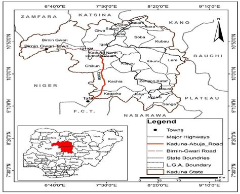 Kaduna State Showing the Study Routes Source: Adapted from the ...