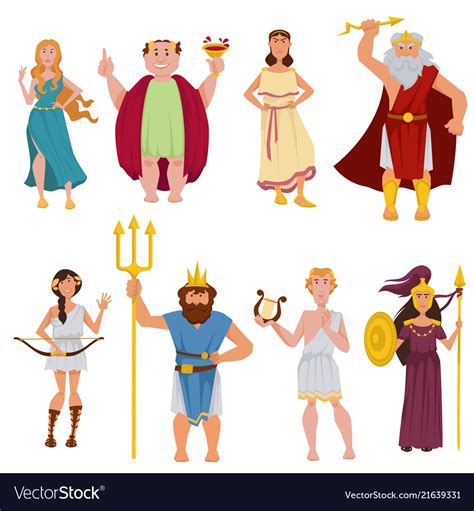 Greek gods and goddesses cartoon characters of Ancient Greece Olympia. Vector funny smile Zeus ...