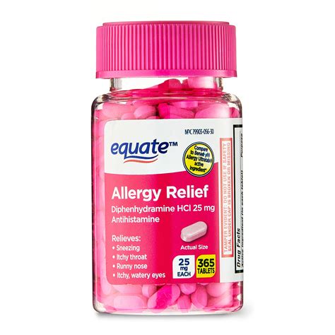 Equate Allergy Relief Tablets with Diphenhydramine Hcl 25mg ...