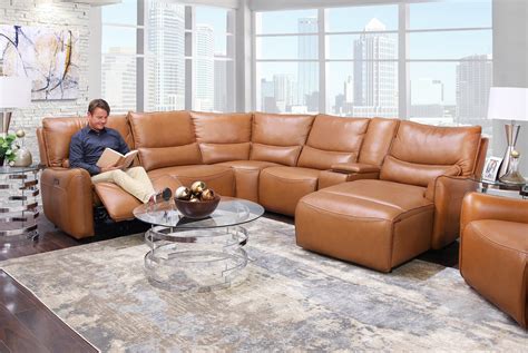 Senna Camel 6 Piece Leather Dual Power Reclining Sectional