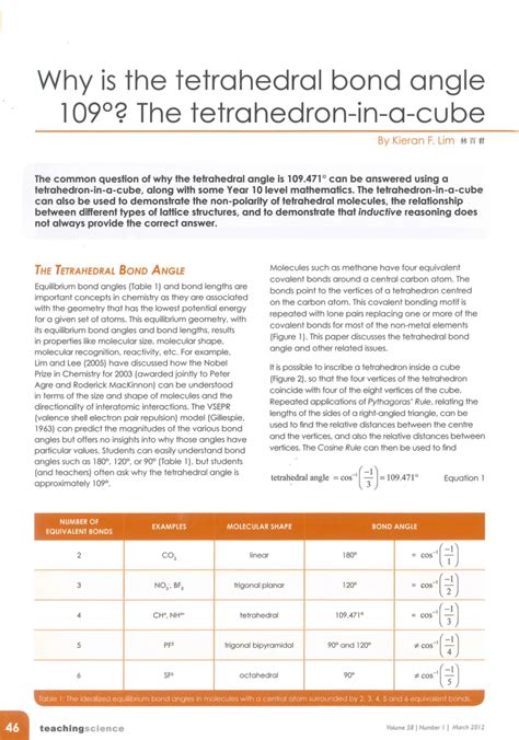 (PDF) Why is the tetrahedral bond angle 109°? The tetrahedron-in-a-cube