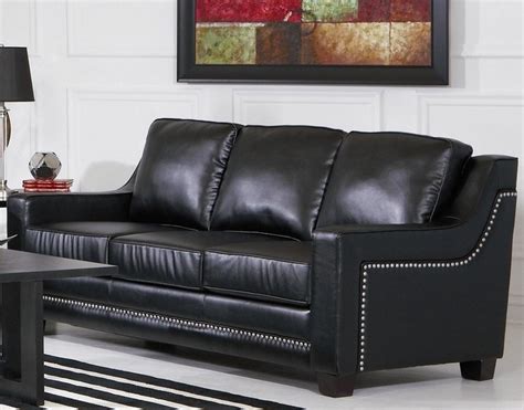 Sofa Couch With Nail Head Trim In Black Bonded Leather | Contemporary leather sofa, Sofa ...