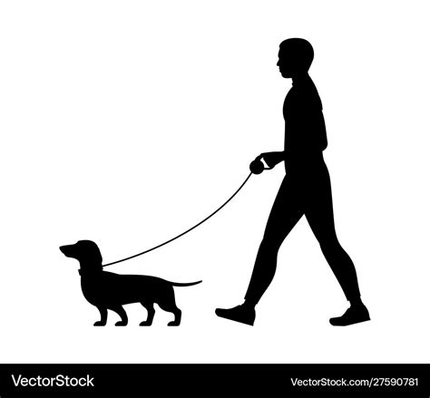 Silhouette man walking dog Royalty Free Vector Image