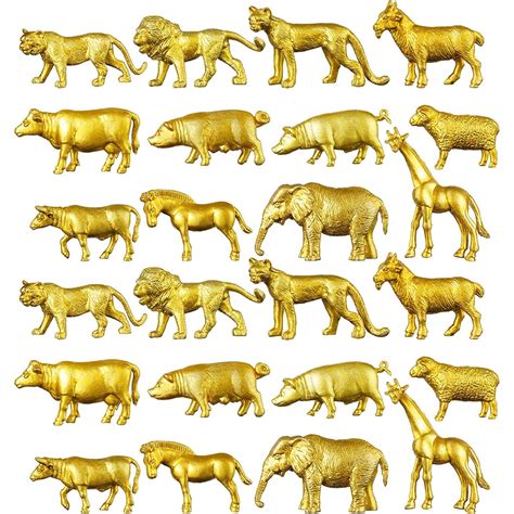 12Pcs Gold Plastic Animal Figurines Toys Zoo Gold Safari Animal Figures ...