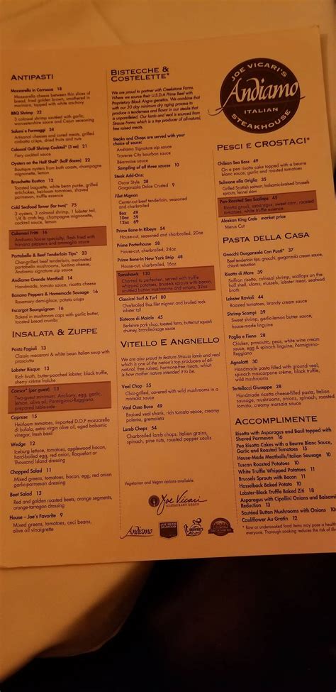 Menu at Andiamo Steakhouse, Las Vegas