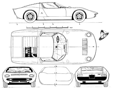 Lamborghini Miura Blueprint - Download free blueprint for 3D modeling