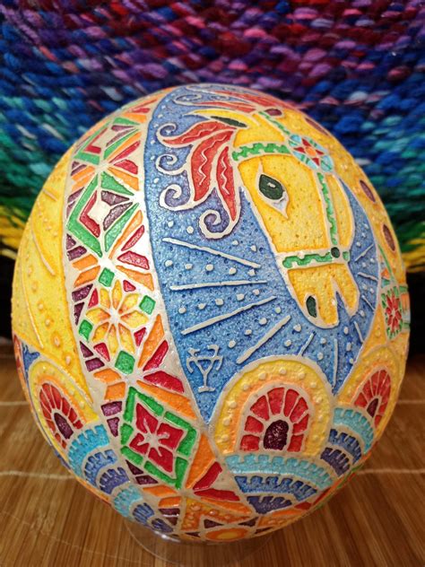 The Horses Ostrich Egg Art. Handmade Gift. Real Pysanka. Gift for Christmas. Ostridge Egg Art ...