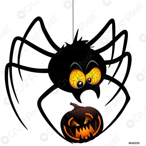 Halloween Funny Spider Cartoon holding a Pumpkin Vector Illustration - stock vector 840059 ...