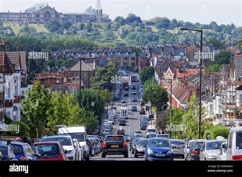 Houses in Crouch End with Alexandra Palace in the background, London England United Kingdom UK ...