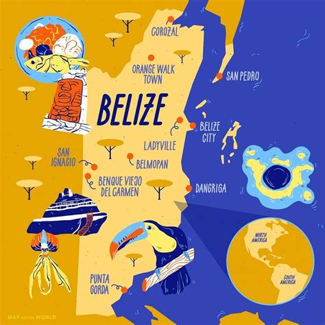 Map Of Belize, Belize City, Orange Walk Town, Countries In Central America, Map Maker, Pictorial ...