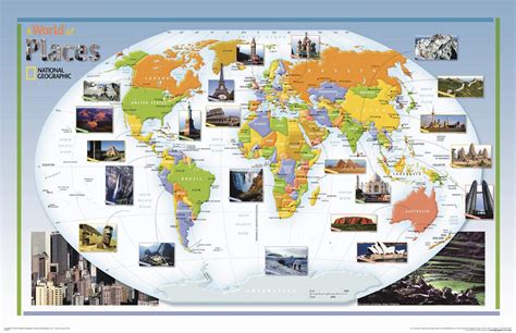 Buy National Geographic World Wall of Landmarks and Famous Places - 38.25 x 24.75 inches ...