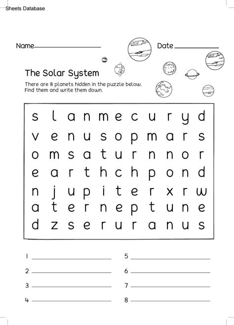 The Solar System Worksheets – Sheets