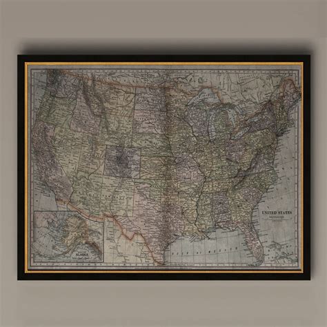 United States Map, Vintage Map of the United States, Vintage Wall Art ...